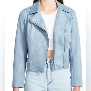 BB DAKOTA, LT. BLUE, FAUX SUEDE, MOTO JACKET. SZ Medium